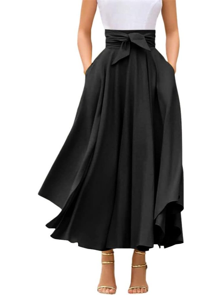 Women's Elegant High Waisted Side Slit Irregular Bohemian Maxi Skirt With Pocket